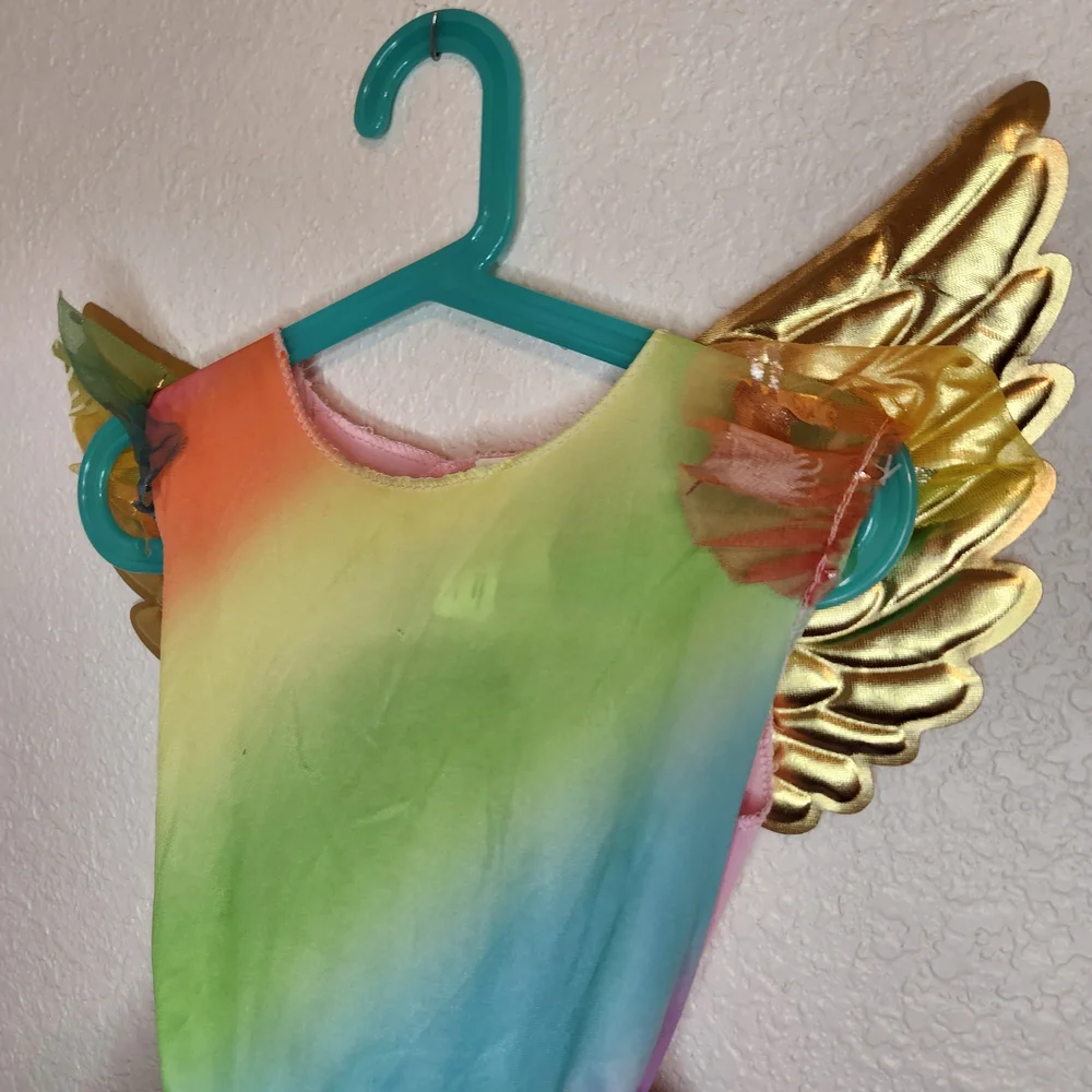 Kids Rainbow Gold Wing Fairy Costume unicorn princess 4 5